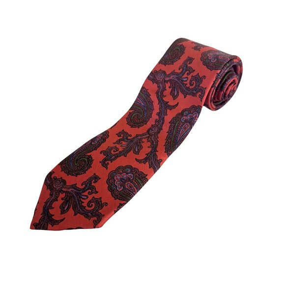 Vintage Diony's Men's 100% Silk Red Multicolor Paisley Floral Print Necktie - Picture 1 of 5